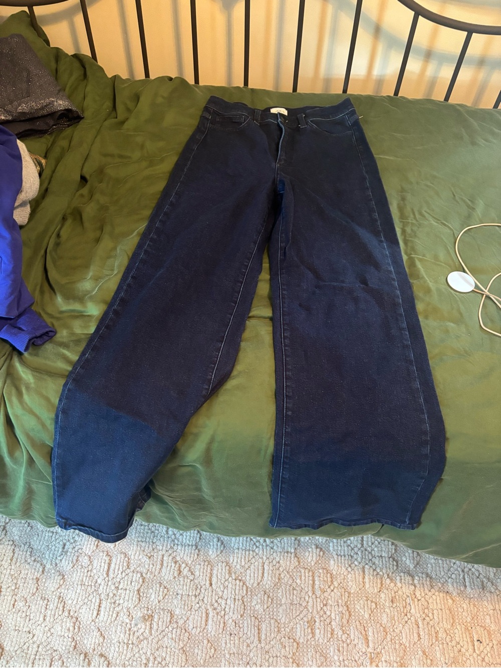 Joe’s 2026 Wide-Leg Dark Blue Jeans. Old school denim with very little stretch.